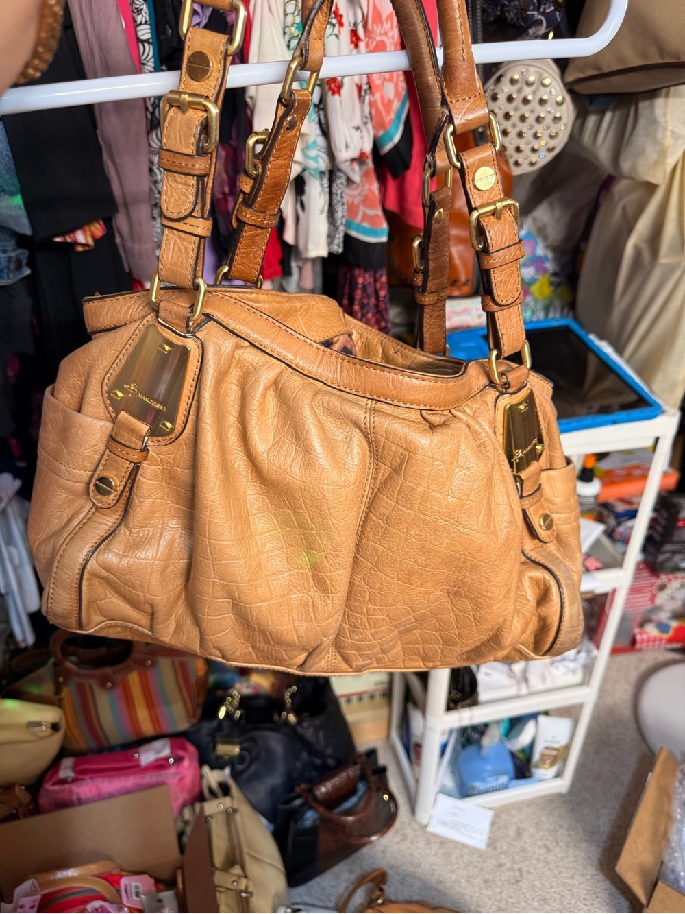 b Makowsky Tan Leatherette Everyday Shoulder Bag - Women's Handbag